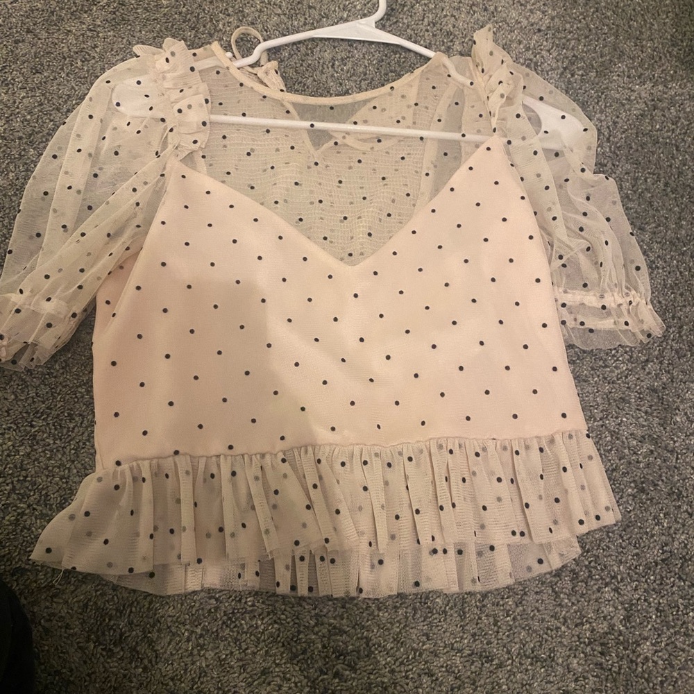 Zara mesh crop top polka dots